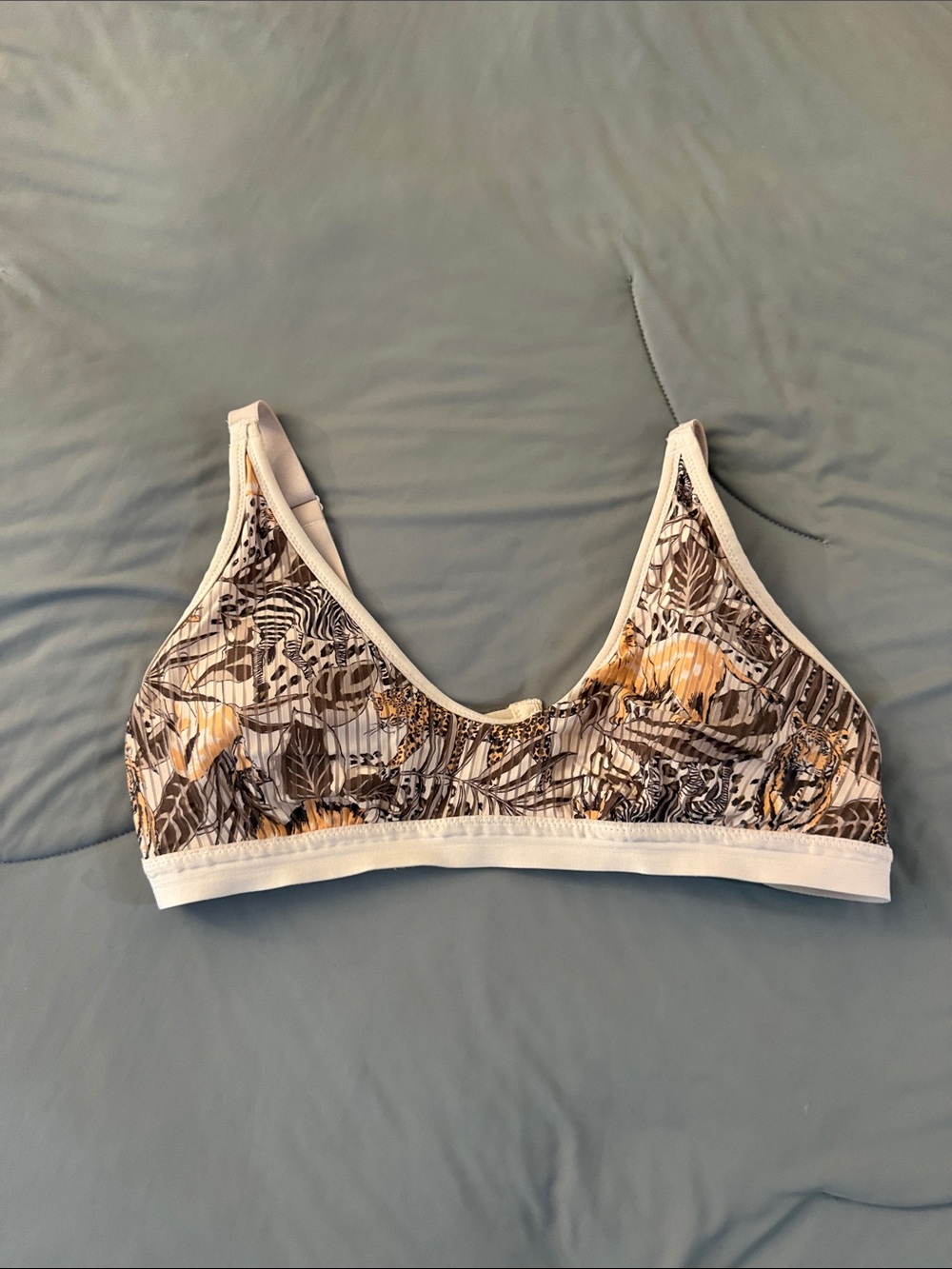 Wireless Printed Bralette in Cream and Brown